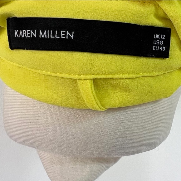 Karen Millen Neon Yellow Sleeveless Chiffon Collared Blouse UK Size 12 - Picture 8 of 8